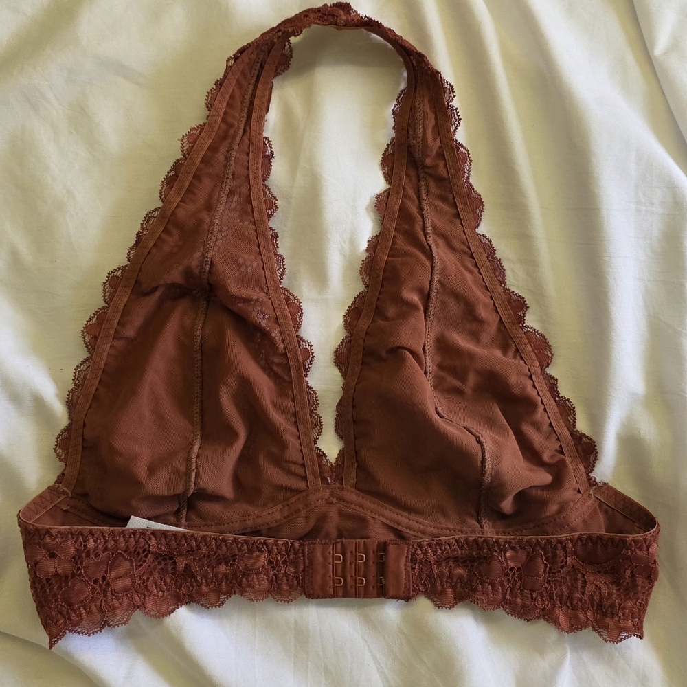 Free People Intimately Galloon Lace Halter Bra Rust Longline Bralette Small - Picture 2 of 8